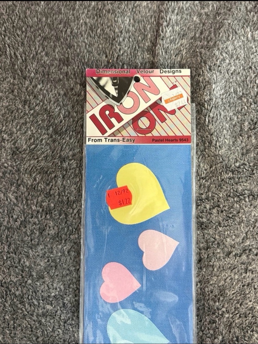 NEW Vtg 80’s Iron-Ons Trans-Easy Dimensional Velour Design - Pastel Hearts #9543